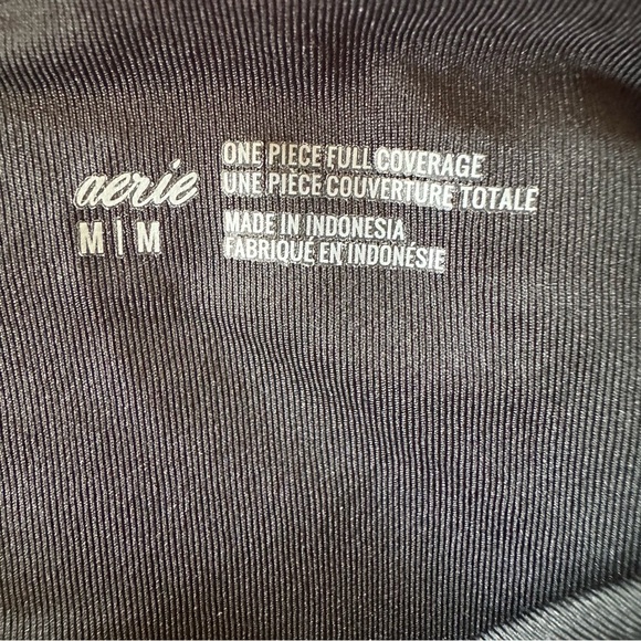 Aerie Black One Piece Swimsuit Ruffle Deep V Tie Front Sz M - Picture 8 of 12